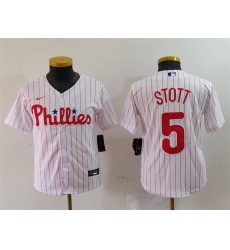 Youth Philadelphia Phillies 5 Bryson Stott White Cool Base Stitched Baseball Jersey