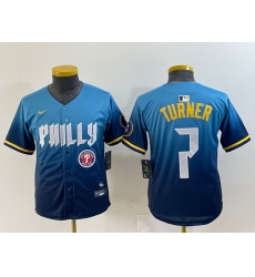 Youth Philadelphia Phillies 7 Trea Turner Blue 2024 City Connect Limited Stitched Jersey 3