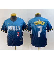 Youth Philadelphia Phillies 7 Trea Turner Blue 2024 City Connect Limited Stitched Jersey 4