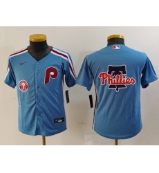 Youth Philadelphia Phillies Team Big Logo Blue Cool Base Stitched Baseball Jersey 5