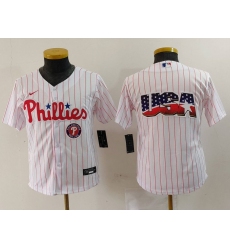 Youth Philadelphia Phillies Team Big Logo White Cool Base Stitched Baseball Jersey 2