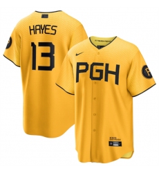 Men Pittsburgh Pirates 13 Ke 27Bryan Hayes Gold 2023 City Connect Stitched Jersey