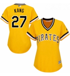 Womens Majestic Pittsburgh Pirates 27 Jung ho Kang Replica Gold Alternate Cool Base MLB Jersey