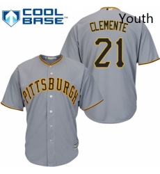 Youth Majestic Pittsburgh Pirates 21 Roberto Clemente Replica Grey Road Cool Base MLB Jersey