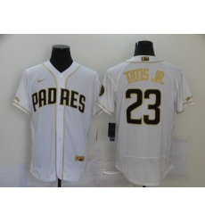 Men San Diego Padres 23 Fernando Tatis Jr  White Gold Nike Flexbase Jersey