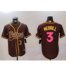 Men San Diego Padres 3 Jackson Merrill Brown Cool Base Stitched Baseball Jersey 6