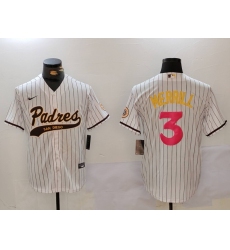 Men San Diego Padres 3 Jackson Merrill white Cool Base Stitched Baseball Jersey 009