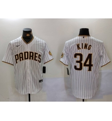 Men San Diego Padres 34 Michael King White Cool Base Stitched Baseball Jersey 2