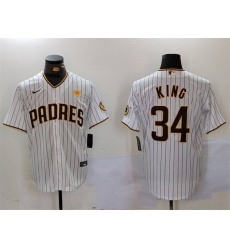 Men San Diego Padres 34 Michael King White With PS Patch Cool Base Stitched Baseball Jersey