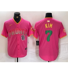 Men San Diego Padres  7 Ha Seong Kim Pink Cool Base Stitched Baseball Jersey 1