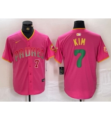 Men San Diego Padres  7 Ha Seong Kim Pink Cool Base Stitched Baseball Jersey 3
