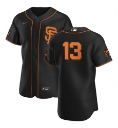 San Francisco Giants 13 Austin Slater Men Nike Black Alternate 2020 Authentic 20 at 24 Patch Player MLB Jersey