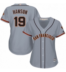 Womens Majestic San Francisco Giants 19 Alen Hanson Replica Grey Road Cool Base MLB Jersey 