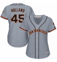 Womens Majestic San Francisco Giants 45 Derek Holland Replica Grey Road Cool Base MLB Jersey 