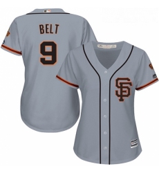 Womens Majestic San Francisco Giants 9 Brandon Belt Replica Grey Road 2 Cool Base MLB Jersey