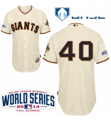 Youth Majestic San Francisco Giants 40 Madison Bumgarner Authentic Cream Home Cool Base 2014 World Series Patch MLB Jersey