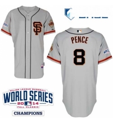 Youth Majestic San Francisco Giants 8 Hunter Pence Authentic Grey Road 2 Cool Base w2014 World Series Patch MLB Jersey