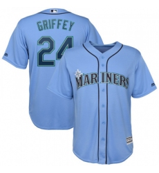 Men Nike Mariners 24 Ken Griffey Jr. Light Blue Cool Base Jersey