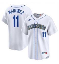 Men Seattle Mariners 11 Edgar Martinez White Throwback Cooperstown Limited Stitched Jersey