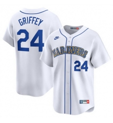 Men Seattle Mariners 24 Ken Griffey Jr  White Throwback Cooperstown Limited Stitched Jersey