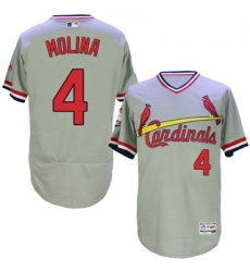 Mens Majestic St Louis Cardinals 4 Yadier Molina Grey Flexbase Authentic Collection Cooperstown MLB Jersey 