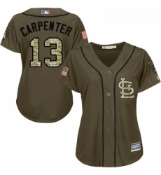 Womens Majestic St Louis Cardinals 13 Matt Carpenter Replica Green Salute to Service MLB Jersey