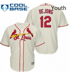 Youth Majestic St Louis Cardinals 12 Paul DeJong Authentic Cream Alternate Cool Base MLB Jersey 