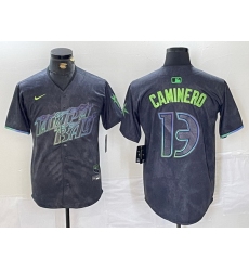 Men Tampa Bay Rays 13 Junior Caminero Charcoal 2024 City Connect Limited Stitched jerseys 1