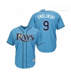 Mens Tampa Bay Rays 9 Jake Smolinski Replica Light Blue Alternate 2 Cool Base Baseball Jersey 