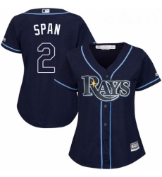 Womens Majestic Tampa Bay Rays 2 Denard Span Replica Navy Blue Alternate Cool Base MLB Jersey 