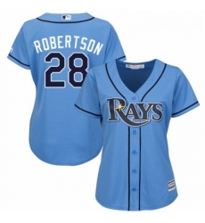 Womens Majestic Tampa Bay Rays 28 Daniel Robertson Authentic Light Blue Alternate 2 Cool Base MLB Jersey 