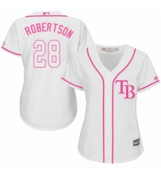 Womens Majestic Tampa Bay Rays 28 Daniel Robertson Replica White Fashion Cool Base MLB Jersey 