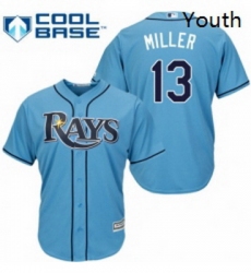 Youth Majestic Tampa Bay Rays 13 Brad Miller Replica Light Blue Alternate 2 Cool Base MLB Jersey 