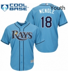 Youth Majestic Tampa Bay Rays 18 Joey Wendle Authentic Light Blue Alternate 2 Cool Base MLB Jersey 