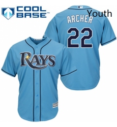 Youth Majestic Tampa Bay Rays 22 Chris Archer Replica Light Blue Alternate 2 Cool Base MLB Jersey