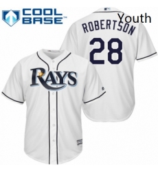 Youth Majestic Tampa Bay Rays 28 Daniel Robertson Replica White Home Cool Base MLB Jersey 