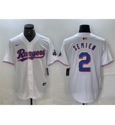 Men Texas Rangers 2 Marcus Semien White Gold Cool Base Stitched Baseball Jersey