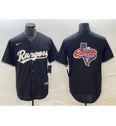 Men Texas Rangers Black 2023 World Series Champions Big Logo Cool Base Stitched Baseball Jersey