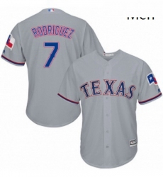 Mens Majestic Texas Rangers 7 Ivan Rodriguez Replica Grey Road Cool Base MLB Jersey