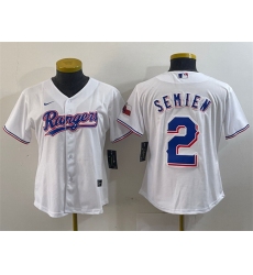 Women Texas Rangers 2 Marcus Semien White With Patch Stitched Baseball Jersey