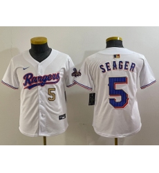 Youth Texas Rangers 5 Corey Seager White Gold Stitched Baseball Jersey  1