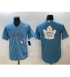 Men Toronto Blue Jays  26 Leafs Blue 2025 World Series With White Leafs Logo Cool Base Stitched Baseball Jersey