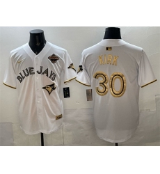 Men Toronto Blue Jays 30 Alejandro Kirk White Gold 2025 American League Champions Limited Stitched Baseball Jersey
