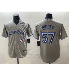Men Toronto Blue Jays 57 Shane Bieber Grey 2025 World Series Cool Base Stitched Baseball Jersey
