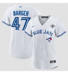 Women Toronto Blue Jays 47 Addison Barger White 2025 World Series Home Cool Base Stitched Baseball Jersey 