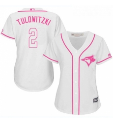 Womens Majestic Toronto Blue Jays 2 Troy Tulowitzki Replica White Fashion Cool Base MLB Jersey