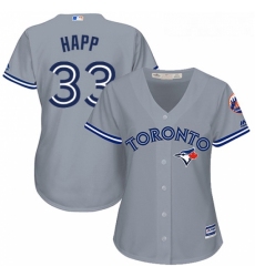 Womens Majestic Toronto Blue Jays 33 JA Happ Authentic Grey Road MLB Jersey