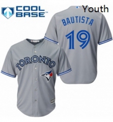 Youth Majestic Toronto Blue Jays 19 Jose Bautista Replica Grey Road MLB Jersey