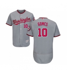 Mens Washington Nationals 10 Yan Gomes Grey Road Flex Base Authentic Collection Baseball Jersey