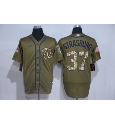 Nationals 37 Stephen Strasburg Olive 2020 Nike Cool Base Jersey